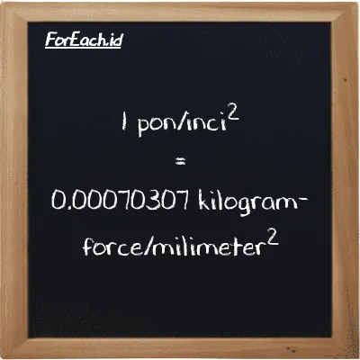 1 pon/inci<sup>2</sup> setara dengan 0.00070307 kilogram-force/milimeter<sup>2</sup> (1 psi setara dengan 0.00070307 kgf/mm<sup>2</sup>)